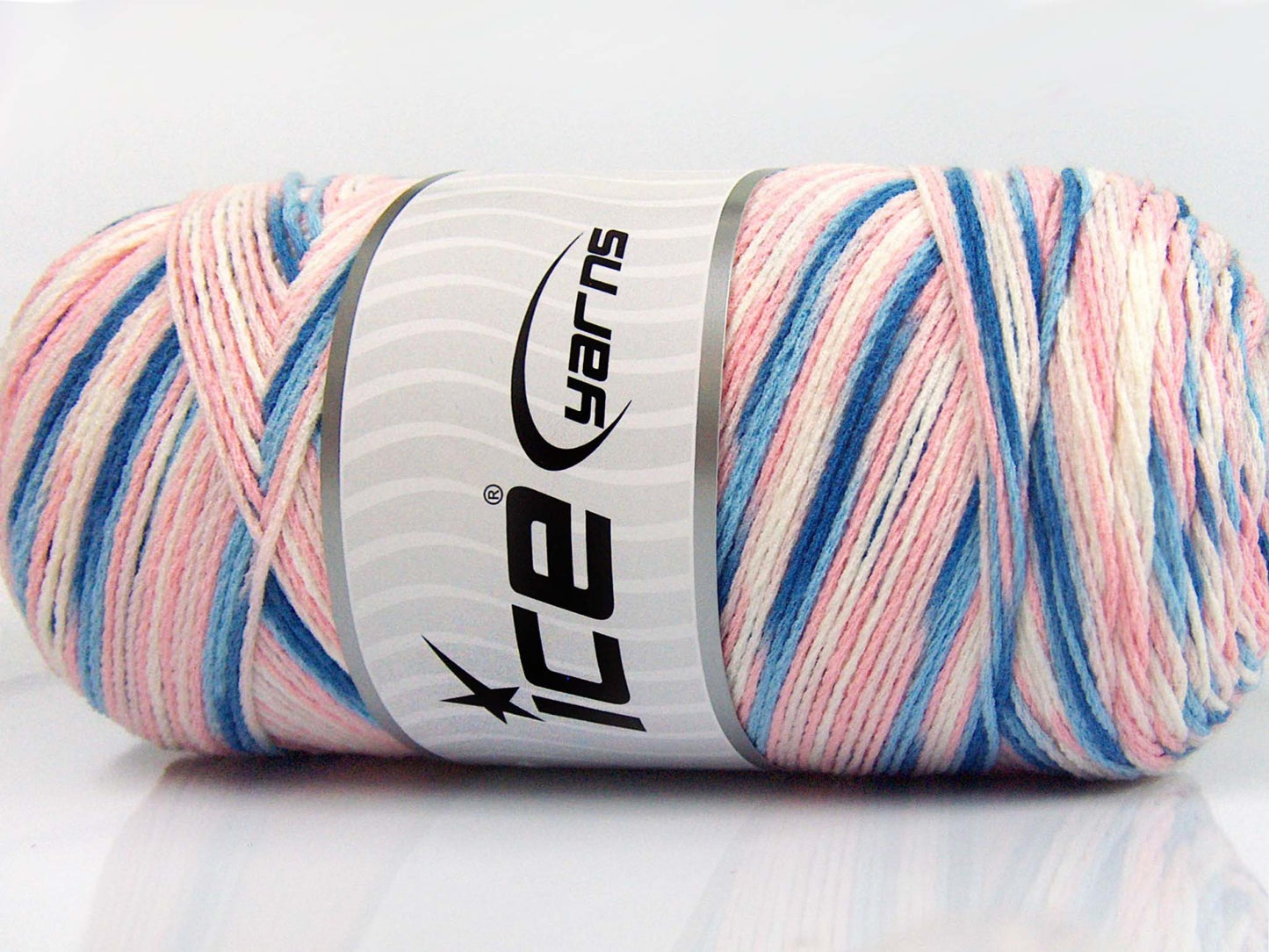 Lot of 2 x 200gr Skeins Ice Yarns SAVER COLOR LIGHT Yarn Blue Pink White
