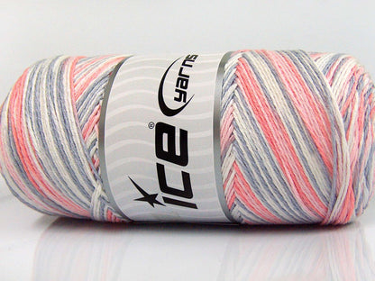 Lot of 2 x 200gr Skeins Ice Yarns SAVER COLOR LIGHT Yarn Light Salmon Light Pink White Light Grey