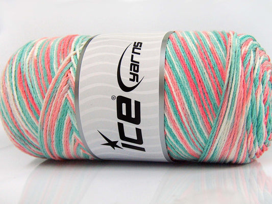 Lot of 2 x 200gr Skeins Ice Yarns SAVER COLOR LIGHT Yarn Green Salmon Shades