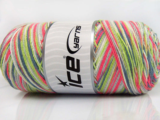 Lot of 2 x 200gr Skeins Ice Yarns SAVER COLOR LIGHT Yarn Neon Green Neon Pink White Light Blue