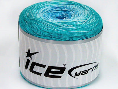 Lot of 2 x 150gr Skeins Ice Yarns CAKES COTTON FINE (50% Cotton) Yarn Turquoise Shades