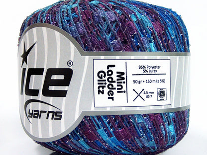 Lot of 6 Skeins Ice Yarns Trellis MINI LADDER GLITZ Yarn Blue Shades Purple