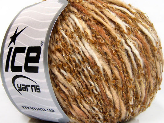 Lot of 8 Skeins Ice Yarns LUCE LANA (40% Wool) Yarn Brown Shades Cream Gold