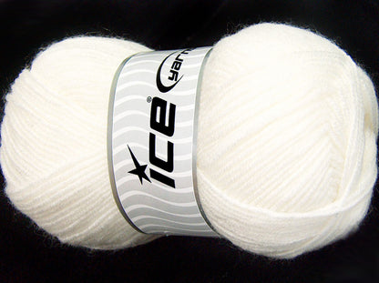 Lot of 4 x 100gr Skeins Ice Yarns FAVOURITE WOOL (50% Wool) Yarn White