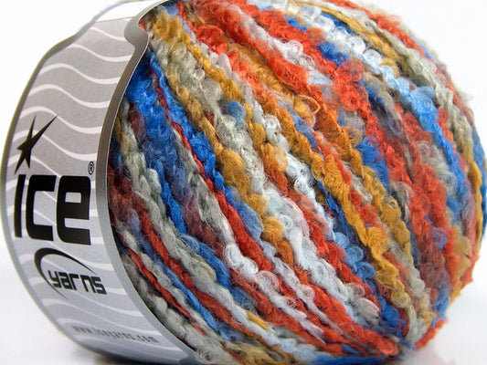 Lot of 8 Skeins Ice Yarns BOUCLE WOOL BULKY (35% Wool) Yarn Blue Shades Gold Copper