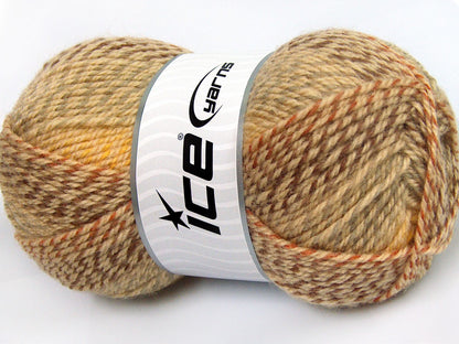 Lot of 4 x 100gr Skeins Ice Yarns PUZZLE WOOL (50% Wool) Yarn Brown Shades Gold