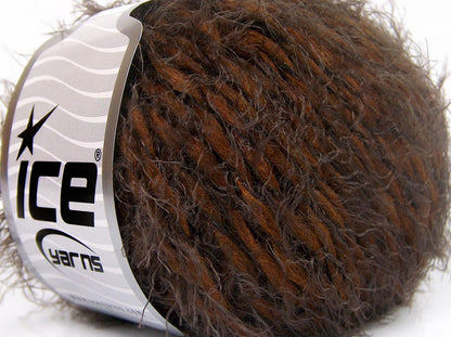 Lot of 8 Skeins Ice Yarns SALE EYELASH (30% Wool) Hand Knitting Yarn Brown