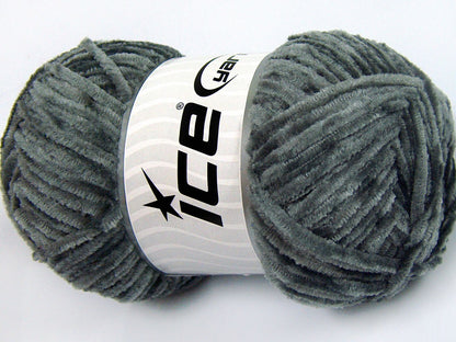 Lot of 4 x 100gr Skeins Ice Yarns CHENILLE LIGHT 100 (100% MicroFiber) Yarn Grey