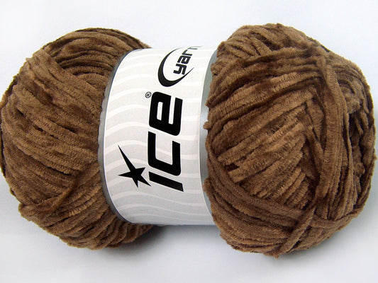 Lot of 4 x 100gr Skeins Ice Yarns CHENILLE LIGHT 100 (100% MicroFiber) Yarn Dark Brown