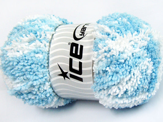 Lot of 4 x 100gr Skeins Ice Yarns BABY PUFFY Yarn Baby Blue White