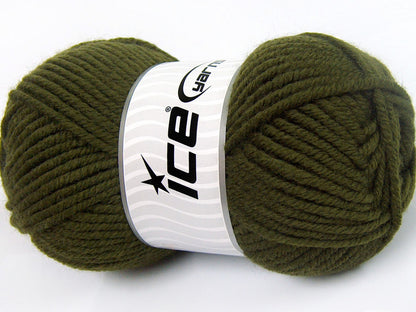 Lot of 4 x 100gr Skeins Ice Yarns WOOL CHUNKY (30% Wool) Yarn Dark Khaki