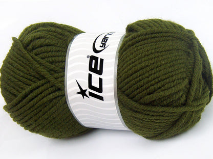 Lot of 4 x 100gr Skeins Ice Yarns WOOL CHUNKY (30% Wool) Yarn Khaki
