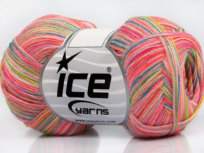 Lot of 8 Skeins Ice Yarns SALE SELF-STRIPING Yarn Salmon Shades Green Turquoise Yellow