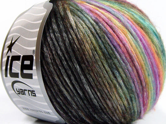 Lot of 8 Skeins Ice Yarns ROCK N ROLL (15% Wool 50% Modal) Yarn Black Rainbow