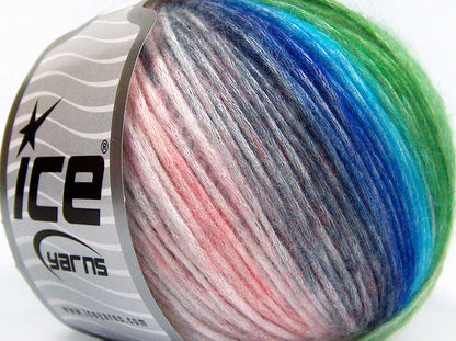 Lot of 8 Skeins Ice Yarns ROCK N ROLL (15% Wool 50% Modal) Yarn Pink Shades Blue Shades Green
