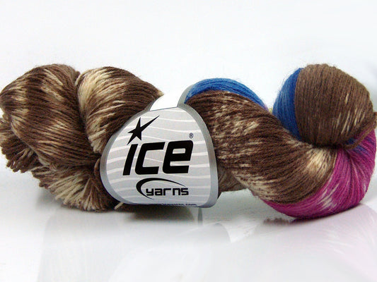 Lot of 4 x 100gr Skeins Ice Yarns HAND DYED SOCK YARN (75% SuperWash Wool) Yarn Brown Cream Pink Blue