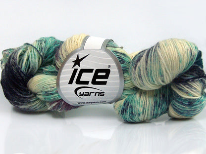 Lot of 4 x 100gr Skeins Ice Yarns HAND DYED SOCK YARN (75% SuperWash Wool) Yarn Turquoise Shades Cream Maroon