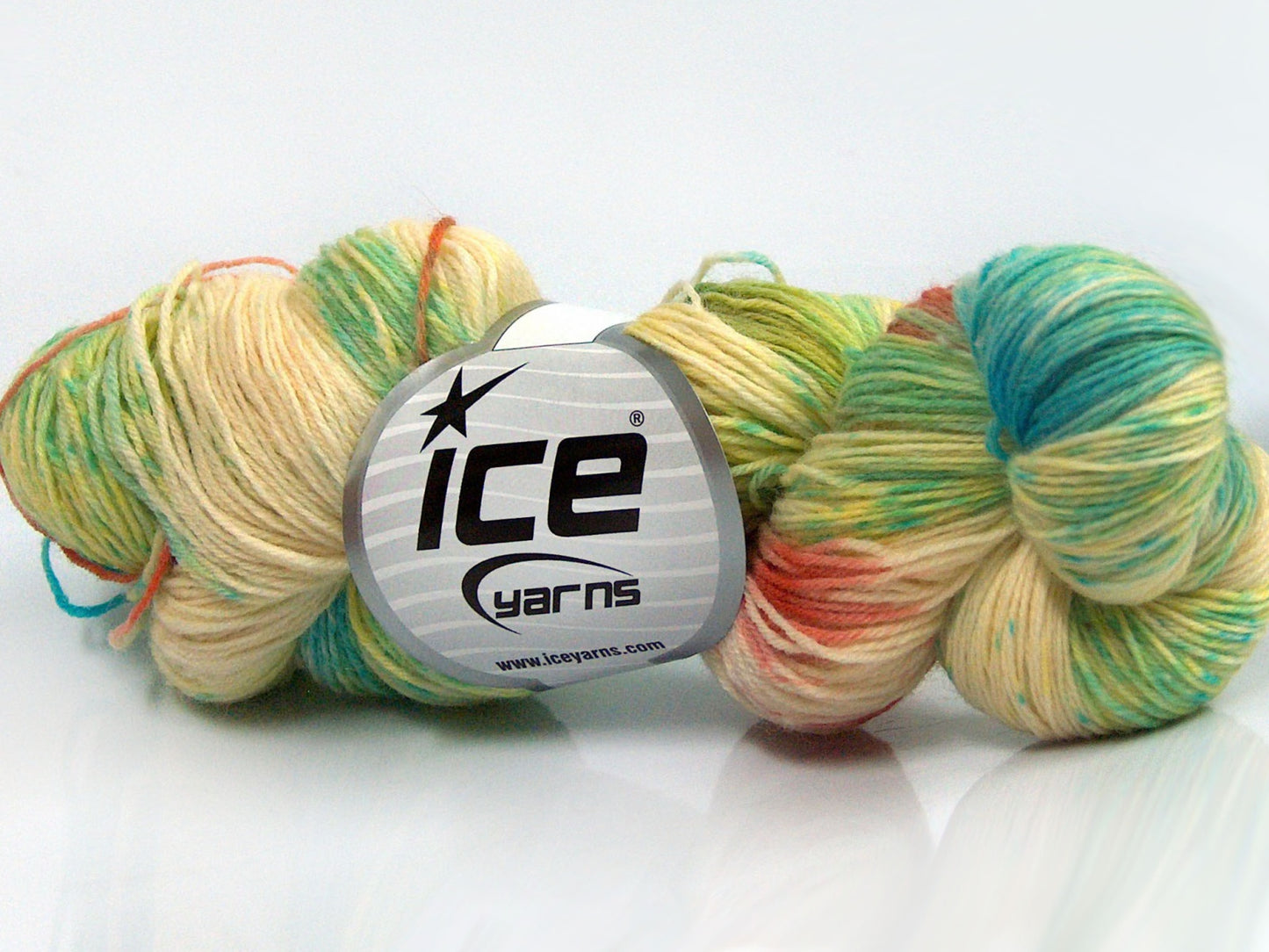 Lot of 4 x 100gr Skeins Ice Yarns HAND DYED SOCK YARN (75% SuperWash Wool) Yarn Green Shades Cream Turquoise Orange