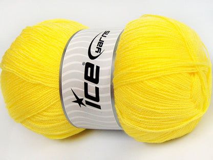 Lot of 4 x 100gr Skeins Ice Yarns KRISTAL Hand Knitting Yarn Neon Yellow