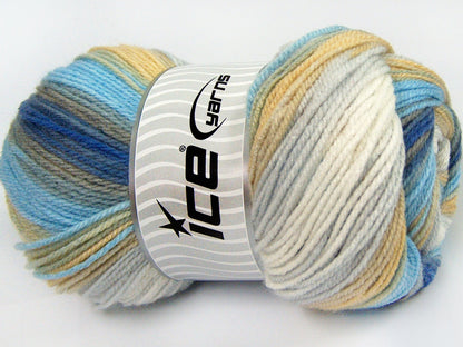 Lot of 4 x 100gr Skeins Ice Yarns BABY BATIK Yarn Blue Shades Grey Brown White