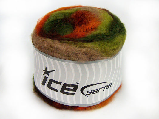 Lot of 2 x 150gr Skeins Ice Yarns CAKES FLUFFY (5% Mohair) Yarn Camel Green Shades Orange