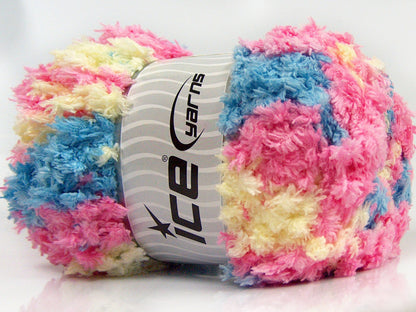 Lot of 4 x 100gr Skeins Ice Yarns PUFFY POPCORN (100% MicroFiber) Yarn Pink Blue Light Yellow