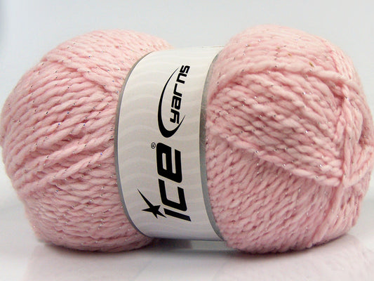 Lot of 4 x 100gr Skeins Ice Yarns BABY WOOL GLITZ (30% Wool) Yarn Baby Pink