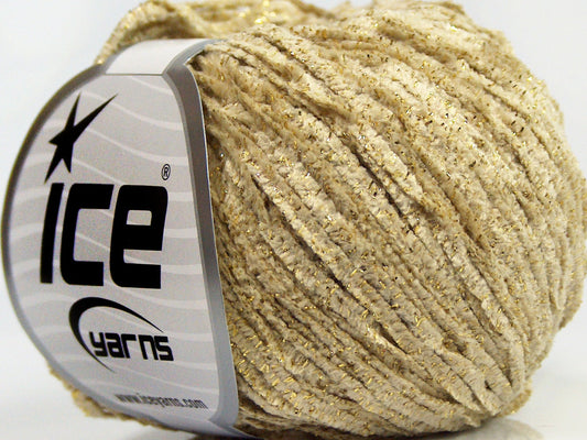 Lot of 8 Skeins Ice Yarns SALE CHENILLE Hand Knitting Yarn Dark Cream Gold