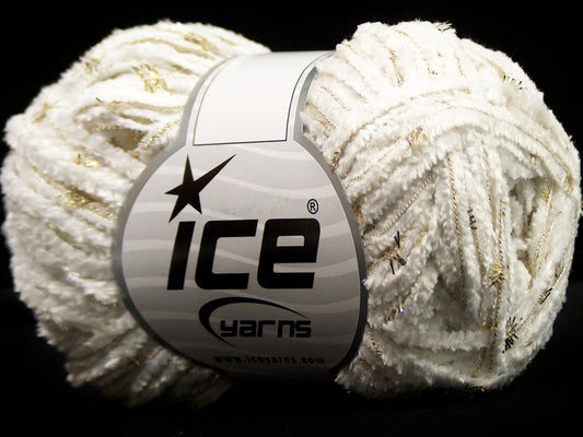 Lot of 8 Skeins Ice Yarns SALE CHENILLE Hand Knitting Yarn White Gold