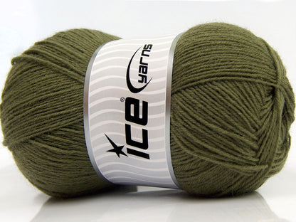 Lot of 4 x 100gr Skeins Ice Yarns SOLID SOCK (75% Superwash Wool) Yarn Khaki