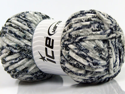 Lot of 4 x 100gr Skeins Ice Yarns CHENILLE BABY SAFARI (100% MicroFiber) Yarn Black Navy Grey Shades