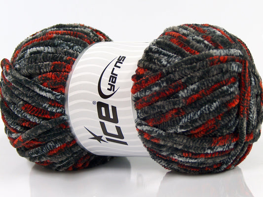 Lot of 4 x 100gr Skeins Ice Yarns CHENILLE BABY SAFARI (100% MicroFiber) Yarn Camel Navy Grey Red