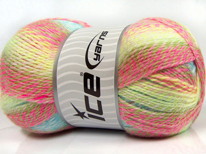 Lot of 2 x 200gr Skeins Ice Yarns PUZZLE BABY Yarn Pink Shades White Green Turquoise Camel