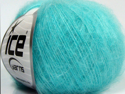 Lot of 10 Skeins Ice Yarns FLUFFY SUPERFINE (20% Wool) Yarn Light Turquoise