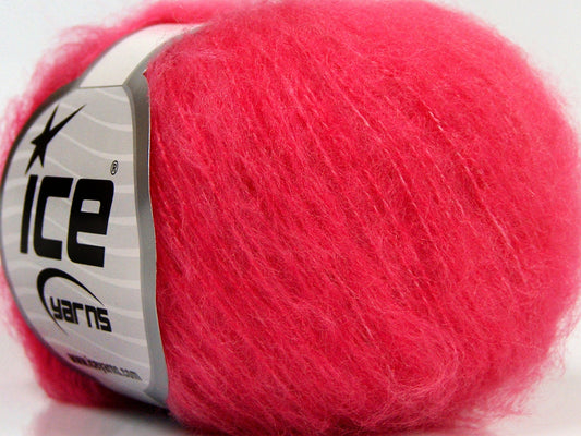 Lot of 10 Skeins Ice Yarns FLUFFY SUPERFINE (20% Wool) Hand Knitting Yarn Pink