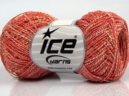 Lot of 8 Skeins Ice Yarns ALDEBARAN GLITZ (50% Cotton) Yarn Cream Red