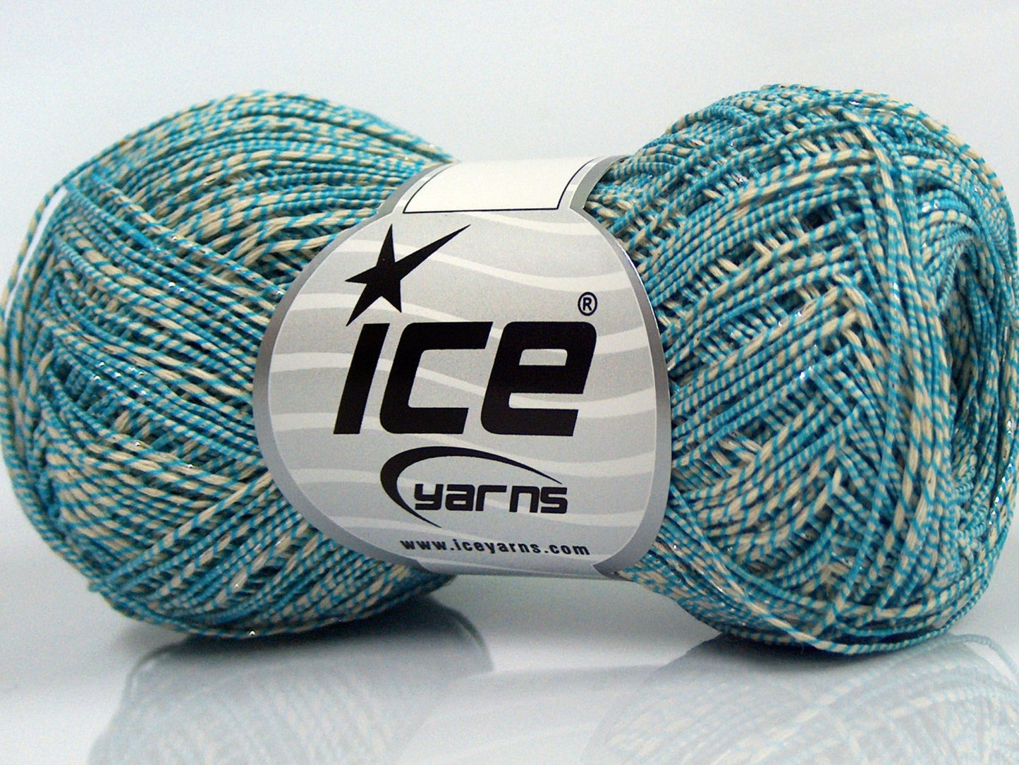 Lot of 8 Skeins Ice Yarns ALDEBARAN GLITZ (50% Cotton) Yarn Cream Turquoise