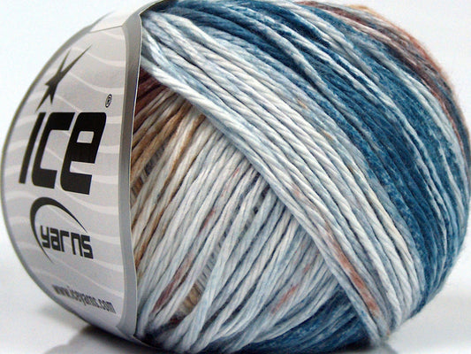 Lot of 8 Skeins Ice Yarns MONA LISA (100% Cotton) Yarn Oil Blue Brown Shades White