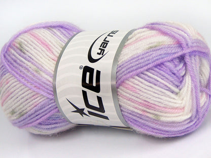 Lot of 8 Skeins Ice Yarns MINI BABY DESIGN (25% Wool) Yarn Light Lilac White Light Pink Light Green