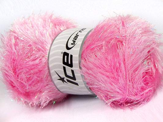Lot of 4 x 100gr Skeins Ice Yarns EYELASH DAZZLE Yarn Pink Iridescent
