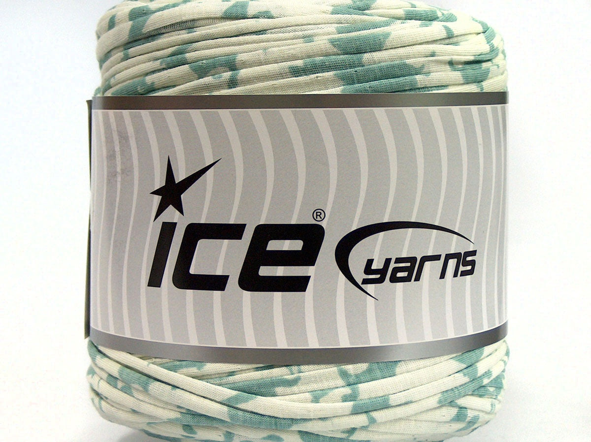 600 gr ICE YARNS UPCYCLED FABRIC 600 (95% Cotton 5% Elastan) Yarn Mint Green Cream