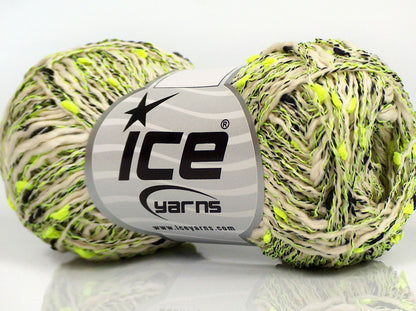 Lot of 8 Skeins Ice Yarns SALE SUMMER (50% Cotton) Yarn Cream Neon Green Black