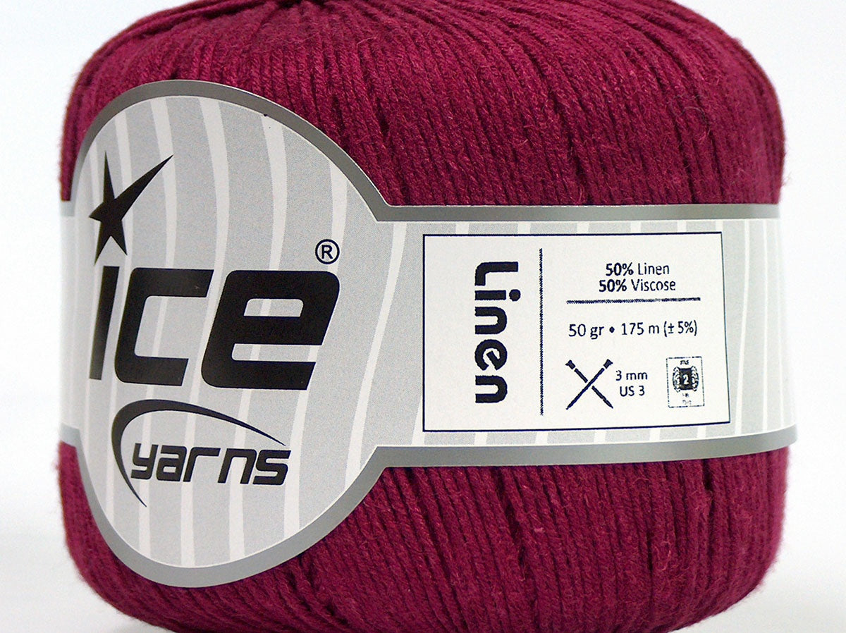Lot of 6 Skeins Ice Yarns LINEN (50% Linen 50% Viscose) Yarn Burgundy
