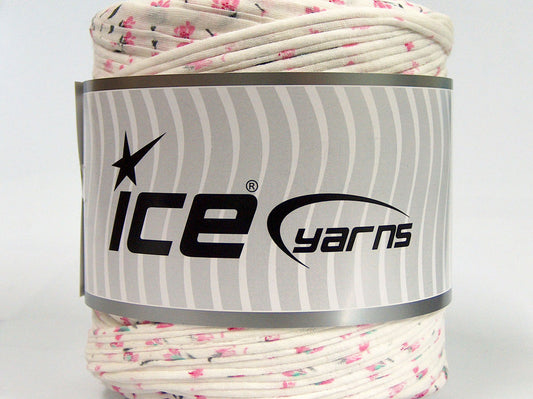 600 gr ICE YARNS UPCYCLED FABRIC 600 (95% Cotton 5% Elastan) Yarn White Pink Green