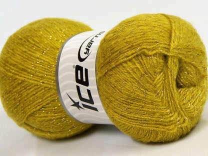Lot of 4 x 100gr Skeins Ice Yarns ELITE SHAWL GLITZ (10% Mohair 10% Wool) Yarn Olive Green