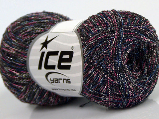 Lot of 8 Skeins Ice Yarns SALE METALLIC (50% Cotton) Yarn Navy Blue Pink Cream