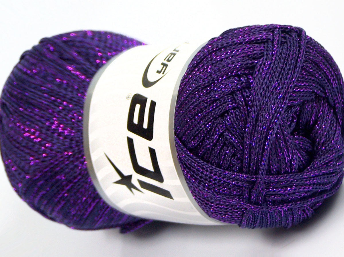 Lot of 4 x 100gr Skeins Ice Yarns MACRAME CORD METALLIC Yarn Purple