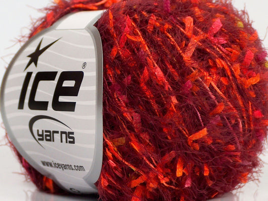 Lot of 8 Skeins Ice Yarns SALE EYELASH BLEND (50% MicroFiber) Yarn Maroon Orange Pink