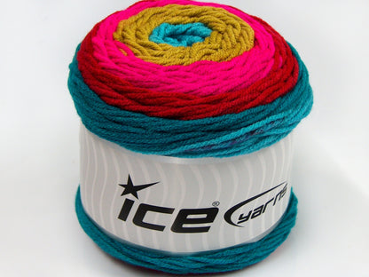 Lot of 2 x 200gr Skeins Ice Yarns CAKES COLOR Yarn Olive Green Red Pink Turquoise Shades