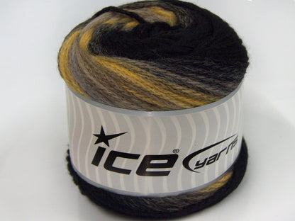 Lot of 2 x 200gr Skeins Ice Yarns CAKES CHAIN Yarn Black Yellow Beige Grey